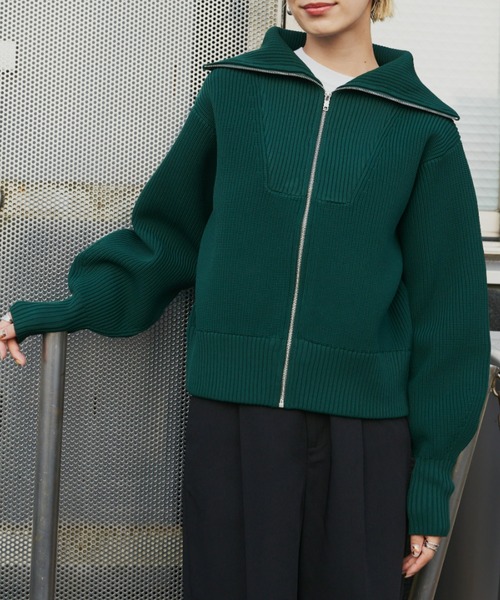 Auntie Rosa Holiday（アンティローザホリデー）の「ビッグカラーフルジップカーデ（カーディガン/ボレロ・レディース・ブラック/グリーン・FREE）」の2枚目の写真