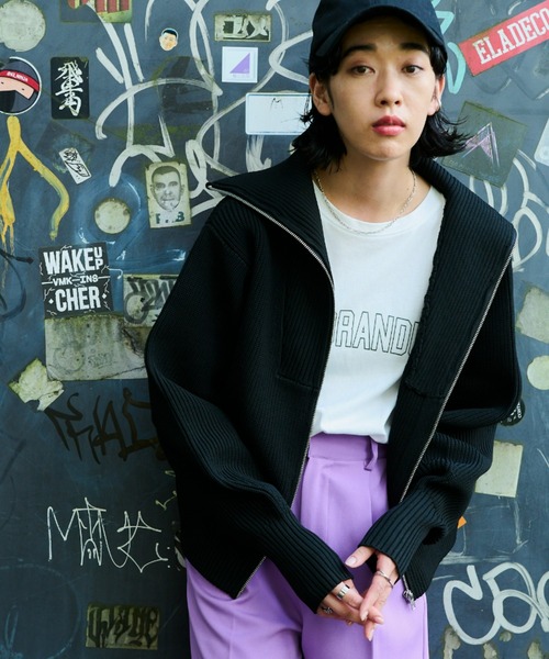 Auntie Rosa Holiday（アンティローザホリデー）の「ビッグカラーフルジップカーデ（カーディガン/ボレロ・レディース・ブラック/グリーン・FREE）」の6枚目の写真