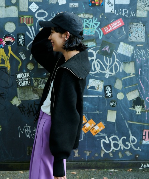 Auntie Rosa Holiday（アンティローザホリデー）の「ビッグカラーフルジップカーデ（カーディガン/ボレロ・レディース・ブラック/グリーン・FREE）」の8枚目の写真