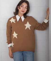 星ジャガードモックネックニットトップス