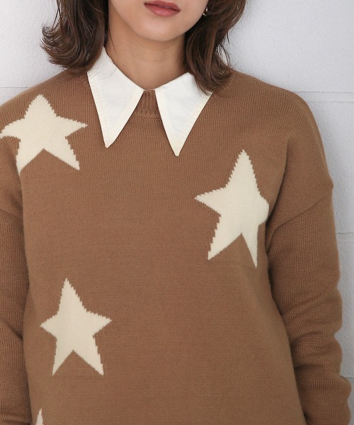 Bou Jeloud(ブージュルード)の「星ジャガードモックネックニットトップス(ニット/セーター・レディース・ブラック/ブルー/キャメル・FREE)」の5枚目の写真