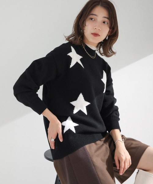 Bou Jeloud(ブージュルード)の「星ジャガードモックネックニットトップス(ニット/セーター・レディース・ブラック/ブルー/キャメル・FREE)」の12枚目の写真
