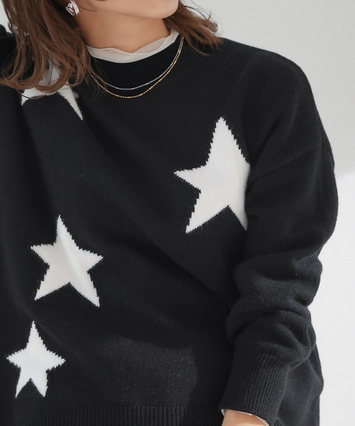 Bou Jeloud(ブージュルード)の「星ジャガードモックネックニットトップス(ニット/セーター・レディース・ブラック/ブルー/キャメル・FREE)」の14枚目の写真