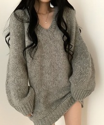 Vネックルーズニットトップス