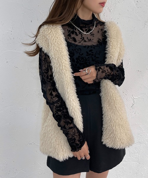 apres jour mignon(アプレジュールミニョン)の「フロッキープリントトップス【ZOZOTOWN限定アイテム】(Tシャツ/カットソー・レディース・ブラック/グレー/アイボリー・X-LARGE/フリー)」の14枚目の写真