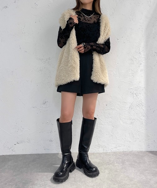 apres jour mignon(アプレジュールミニョン)の「フロッキープリントトップス【ZOZOTOWN限定アイテム】(Tシャツ/カットソー・レディース・ブラック/グレー/アイボリー・X-LARGE/フリー)」の16枚目の写真