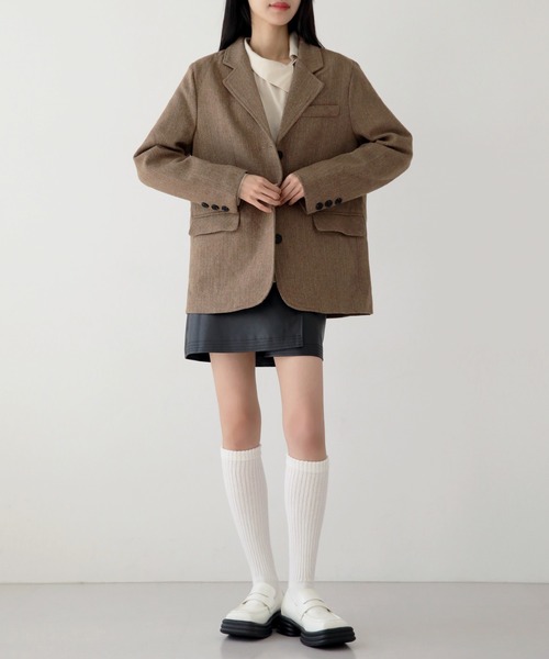UNE MANSION（ユヌマンション）の「クラシックヘリンボーンブレザージャケット（テーラードジャケット・レディース・ダークベージュ/ブラウン・FREE）」の12枚目の写真