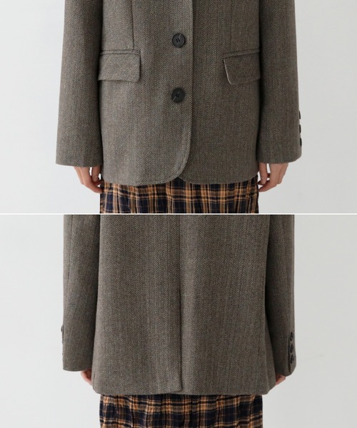 UNE MANSION（ユヌマンション）の「クラシックヘリンボーンブレザージャケット（テーラードジャケット・レディース・ダークベージュ/ブラウン・FREE）」の4枚目の写真