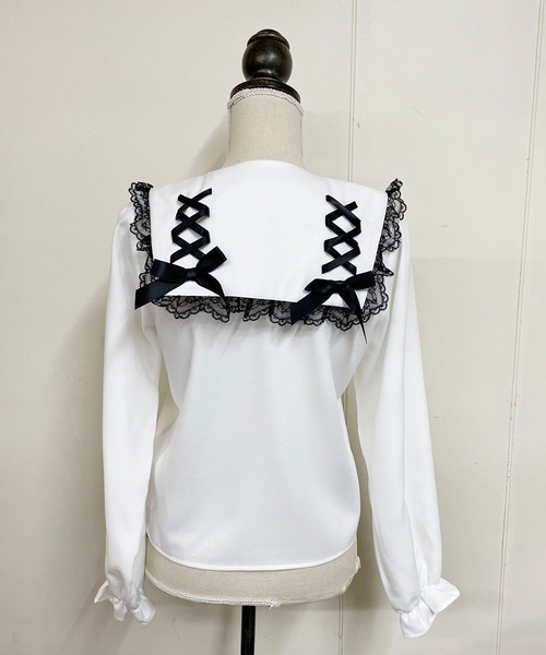 MA*RS（アメーバーマーズ）の「スピンドルセーラー配色ブラウス（シャツ/ブラウス・レディース・ブラック/ホワイト/ピンク・FREE）」の7枚目の写真