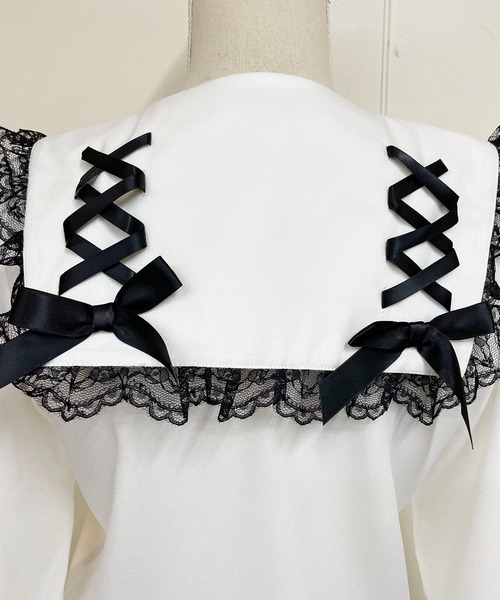 MA*RS（アメーバーマーズ）の「スピンドルセーラー配色ブラウス（シャツ/ブラウス・レディース・ブラック/ホワイト/ピンク・FREE）」の8枚目の写真