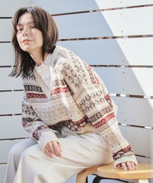 niko and... | ショートVネック地柄プルオーバー(ニット/セーター)