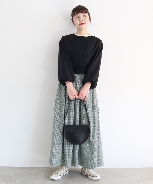 l'atelier du savon（アトリエドサボン）の「ちびころボタン　まるいお袖のジャケット（ノーカラージャケット・レディース・ブラック/グレー・FREE）」の21枚目の写真