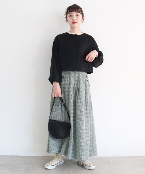 l'atelier du savon（アトリエドサボン）の「ちびころボタン　まるいお袖のジャケット（ノーカラージャケット・レディース・ブラック/グレー・FREE）」の14枚目の写真