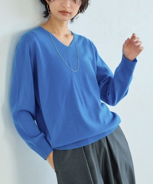 31292　レディース　カシミヤ100％　Ｖネックニット　グレー　Ｍ RASW]カシミヤ100％Vネックニット ◇送料無料【Akaneさん着用アイテム