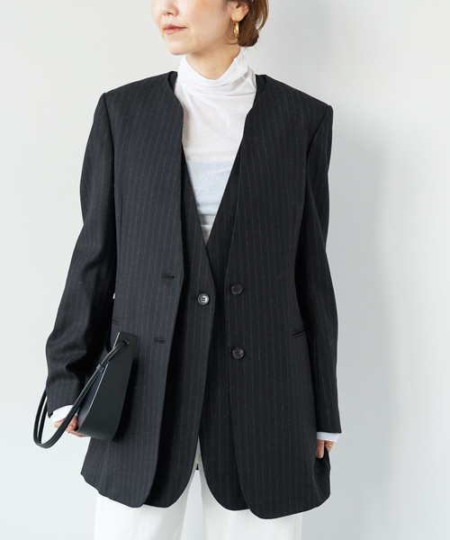 希少　plage プラージュ　麻100% ノーカラージャケット　パンツセット 4点セット】〈ワイドパンツ〉ノーカラージャケットパンツスーツ