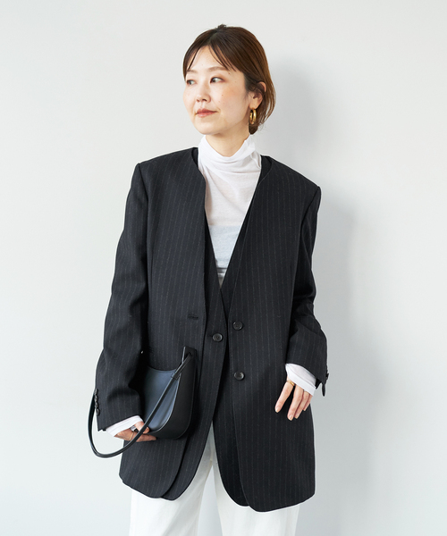 plage プラージュ　ストライプ ノーカラージャケット ネイビー 2025年最新】Plage レディース ノーカラージャケットの人気