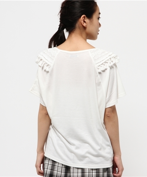 mystic（ミスティック）の「フリンジ切替ティー（Tシャツ/カットソー・レディース・オフホワイト/グレー/ベージュ/ブラック・ﾌﾘ-）」の7枚目の写真