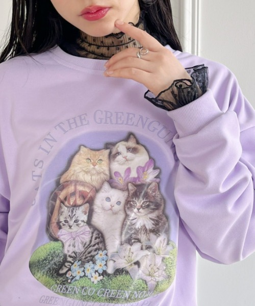 Loueme(ルエム)の「【23S/S 春夏新作】キャットプリントオーバースウェット(スウェット・レディース・ラベンダー/ホワイト/チャコールグレー・FREE)」の2枚目の写真