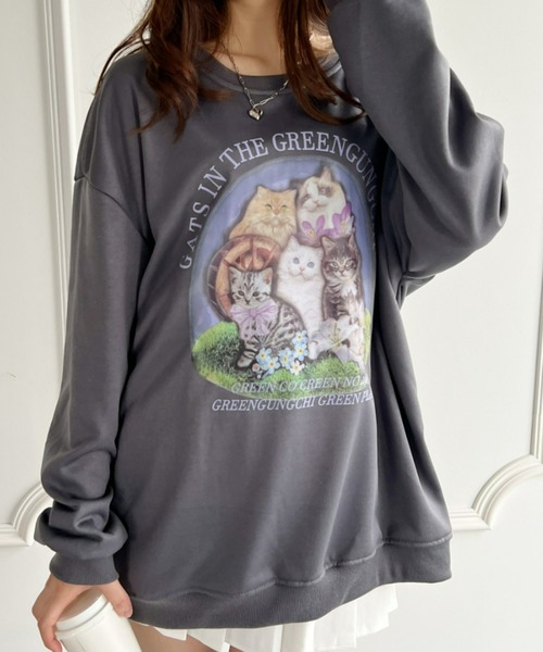 Loueme(ルエム)の「【23S/S 春夏新作】キャットプリントオーバースウェット(スウェット・レディース・ラベンダー/ホワイト/チャコールグレー・FREE)」の3枚目の写真