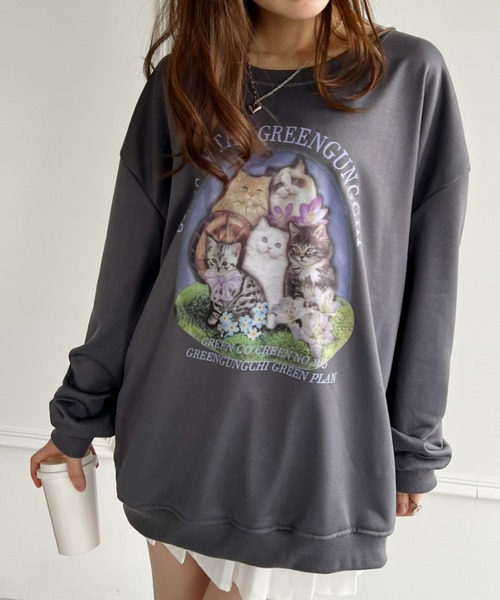 Loueme(ルエム)の「【23S/S 春夏新作】キャットプリントオーバースウェット(スウェット・レディース・ラベンダー/ホワイト/チャコールグレー・FREE)」の8枚目の写真