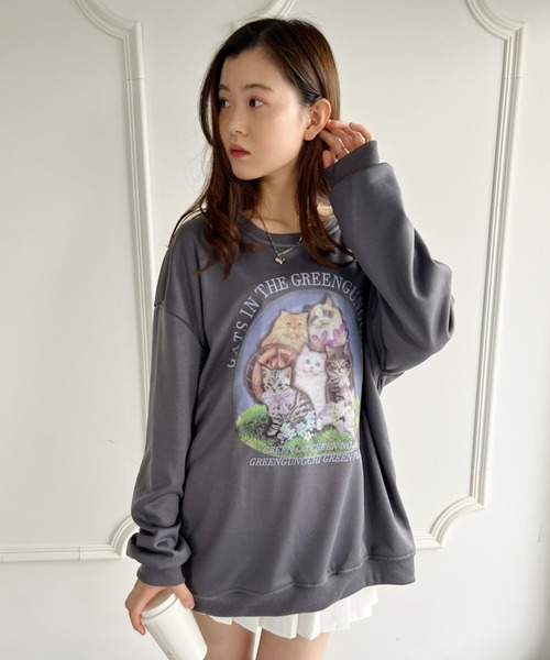 Loueme(ルエム)の「【23S/S 春夏新作】キャットプリントオーバースウェット(スウェット・レディース・ラベンダー/ホワイト/チャコールグレー・FREE)」の9枚目の写真