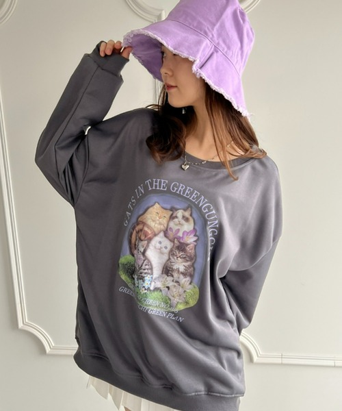 Loueme(ルエム)の「【23S/S 春夏新作】キャットプリントオーバースウェット(スウェット・レディース・ラベンダー/ホワイト/チャコールグレー・FREE)」の10枚目の写真