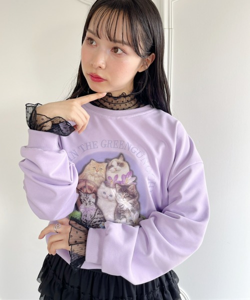 Loueme(ルエム)の「【23S/S 春夏新作】キャットプリントオーバースウェット(スウェット・レディース・ラベンダー/ホワイト/チャコールグレー・FREE)」の13枚目の写真