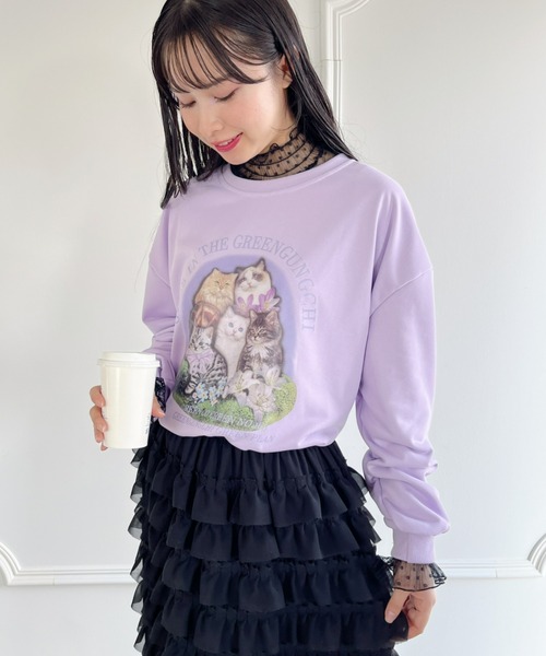 Loueme(ルエム)の「【23S/S 春夏新作】キャットプリントオーバースウェット(スウェット・レディース・ラベンダー/ホワイト/チャコールグレー・FREE)」の14枚目の写真