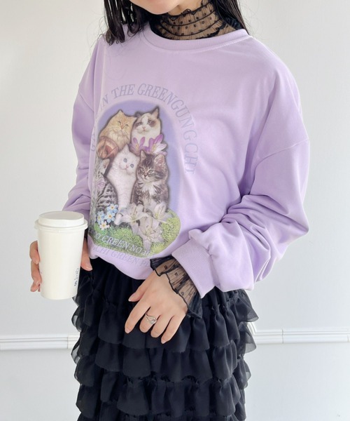 Loueme(ルエム)の「【23S/S 春夏新作】キャットプリントオーバースウェット(スウェット・レディース・ラベンダー/ホワイト/チャコールグレー・FREE)」の12枚目の写真