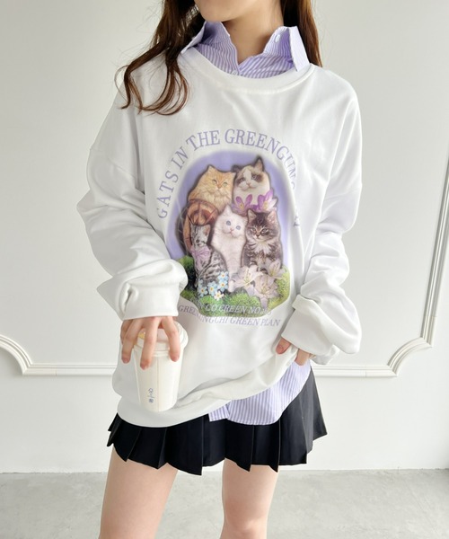 Loueme(ルエム)の「【23S/S 春夏新作】キャットプリントオーバースウェット(スウェット・レディース・ラベンダー/ホワイト/チャコールグレー・FREE)」の6枚目の写真