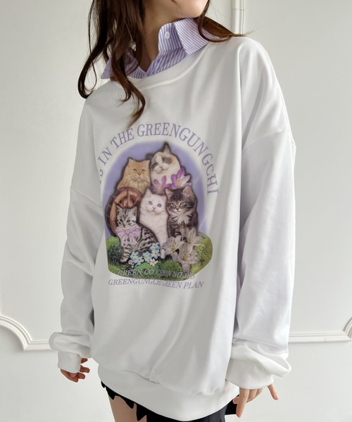 Loueme(ルエム)の「【23S/S 春夏新作】キャットプリントオーバースウェット(スウェット・レディース・ラベンダー/ホワイト/チャコールグレー・FREE)」の7枚目の写真