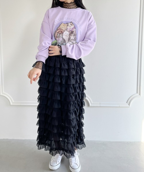 Loueme(ルエム)の「【23S/S 春夏新作】キャットプリントオーバースウェット(スウェット・レディース・ラベンダー/ホワイト/チャコールグレー・FREE)」の15枚目の写真