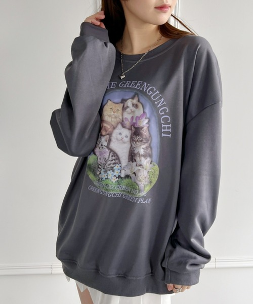 Loueme(ルエム)の「【23S/S 春夏新作】キャットプリントオーバースウェット(スウェット・レディース・ラベンダー/ホワイト/チャコールグレー・FREE)」の21枚目の写真