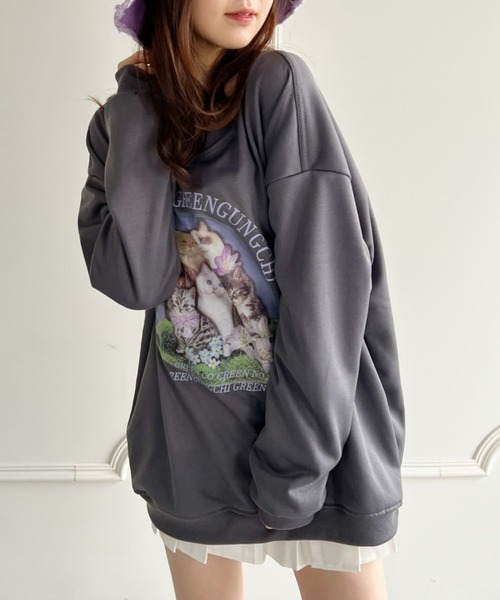 Loueme(ルエム)の「【23S/S 春夏新作】キャットプリントオーバースウェット(スウェット・レディース・ラベンダー/ホワイト/チャコールグレー・FREE)」の22枚目の写真