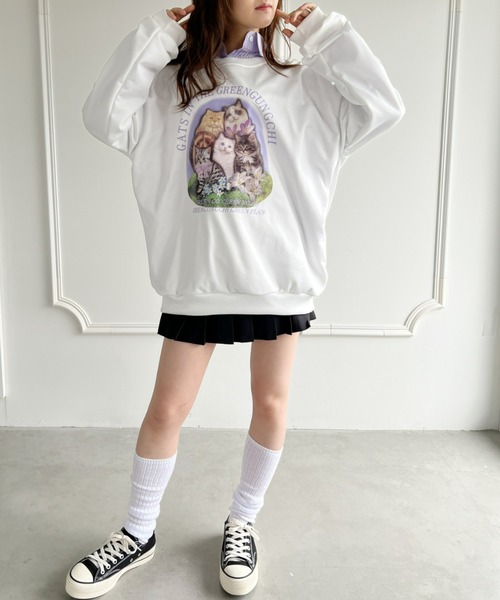 Loueme(ルエム)の「【23S/S 春夏新作】キャットプリントオーバースウェット(スウェット・レディース・ラベンダー/ホワイト/チャコールグレー・FREE)」の20枚目の写真
