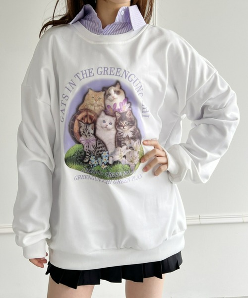 Loueme(ルエム)の「【23S/S 春夏新作】キャットプリントオーバースウェット(スウェット・レディース・ラベンダー/ホワイト/チャコールグレー・FREE)」の17枚目の写真