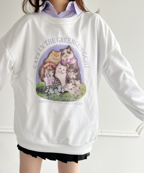 Loueme(ルエム)の「【23S/S 春夏新作】キャットプリントオーバースウェット(スウェット・レディース・ラベンダー/ホワイト/チャコールグレー・FREE)」の18枚目の写真