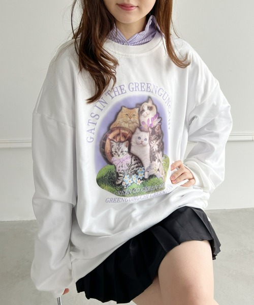 Loueme(ルエム)の「【23S/S 春夏新作】キャットプリントオーバースウェット(スウェット・レディース・ラベンダー/ホワイト/チャコールグレー・FREE)」の16枚目の写真