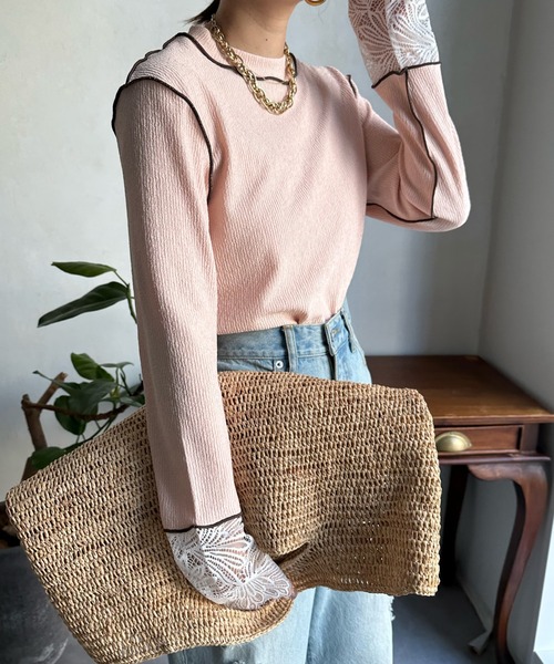 DouDou（ドゥドゥ）の「カフスレースメロートップス（Tシャツ/カットソー・レディース・ブラック/ピンク/グリーン/アイボリー・FREE）」の21枚目の写真