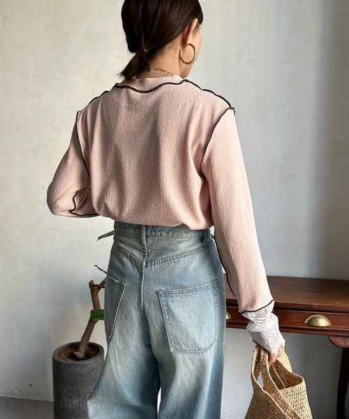 DouDou（ドゥドゥ）の「カフスレースメロートップス（Tシャツ/カットソー・レディース・ブラック/ピンク/グリーン/アイボリー・FREE）」の22枚目の写真