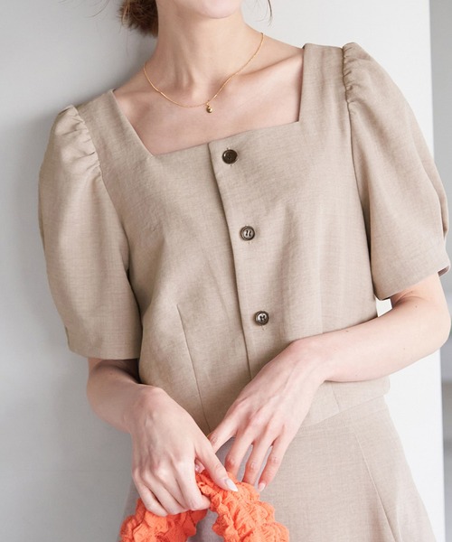セール】セットアップ対応/リンクコーデ/麻調ショートレングスブラウス