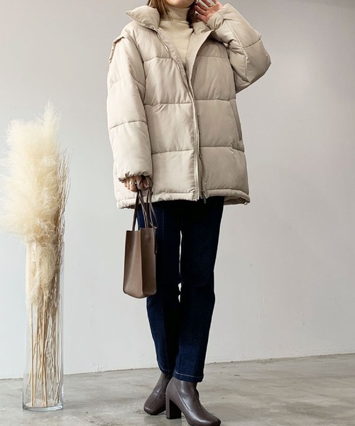 STYLEBLOCK（スタイルブロック）の「ファイバー袖取り外しブルゾン（ダウンジャケット/コート・レディース・ベージュ/ブラック/カーキ/アイボリー/ブルー・FREE）」の4枚目の写真