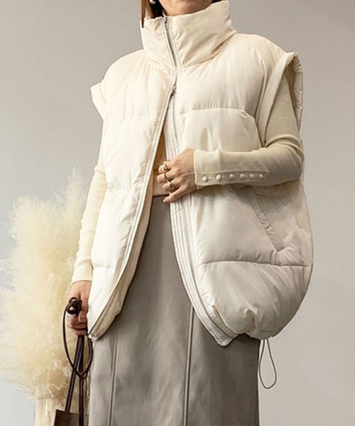 STYLEBLOCK（スタイルブロック）の「ファイバー袖取り外しブルゾン（ダウンジャケット/コート・レディース・ベージュ/ブラック/カーキ/アイボリー/ブルー・FREE）」の2枚目の写真