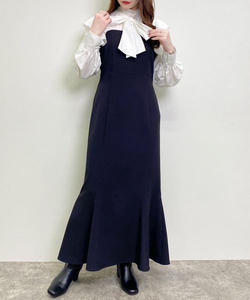 INGNI（イング）の「フリルハイネック／ドッキングワンピース（ワンピース・レディース・ホワイト×ブラック/その他1・M）」の4枚目の写真