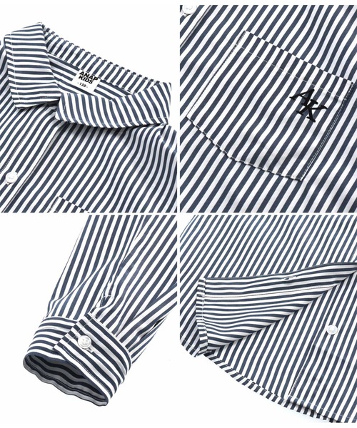 ANAP kids(アナップキッズ)の「ストライプビッグシャツ【親子お揃い】(シャツ/ブラウス・キッズ・ネイビー/ベージュ/グリーン・110cm/120cm/130cm)」の11枚目の写真