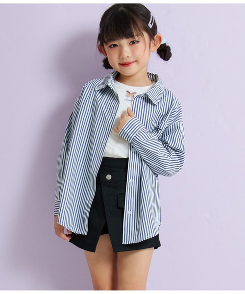 ANAP kids(アナップキッズ)の「ストライプビッグシャツ【親子お揃い】(シャツ/ブラウス・キッズ・ネイビー/ベージュ/グリーン・110cm/120cm/130cm)」の14枚目の写真