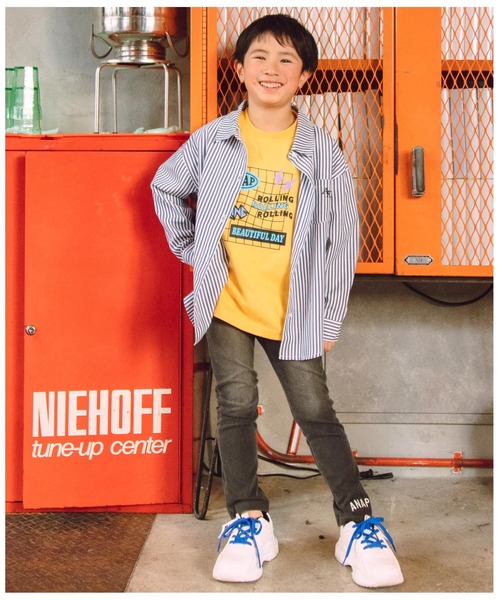 ANAP kids(アナップキッズ)の「ストライプビッグシャツ【親子お揃い】(シャツ/ブラウス・キッズ・ネイビー/ベージュ/グリーン・110cm/120cm/130cm)」の13枚目の写真