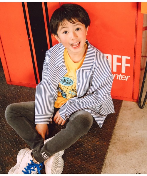 ANAP kids(アナップキッズ)の「ストライプビッグシャツ【親子お揃い】(シャツ/ブラウス・キッズ・ネイビー/ベージュ/グリーン・110cm/120cm/130cm)」の15枚目の写真