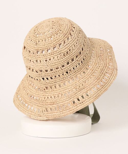OVERRIDE（オーバーライド）の「OVERRIDE  RAFFIA CROCHET SUN HAT（ハット・レディース・ナチュラル/ブラウン/ダークグレー・M/57.5cm）」の4枚目の写真