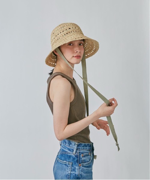 OVERRIDE（オーバーライド）の「OVERRIDE  RAFFIA CROCHET SUN HAT（ハット・レディース・ナチュラル/ブラウン/ダークグレー・M/57.5cm）」の3枚目の写真